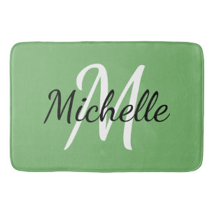 Green Monogram Add Your Name Simple Modern Trendy Bath Mat