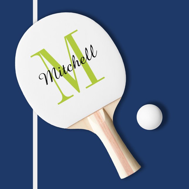 Green Monogram and Name Personalised Ping Pong Paddle (Creator Uploaded)