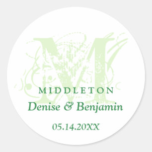 Green monogram antique chic label wedding favour