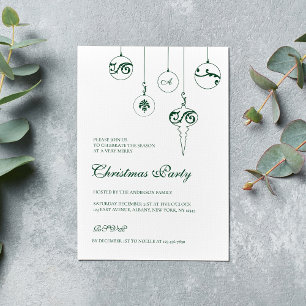 Green Monogram Bauble Ornaments Christmas Party Invitation