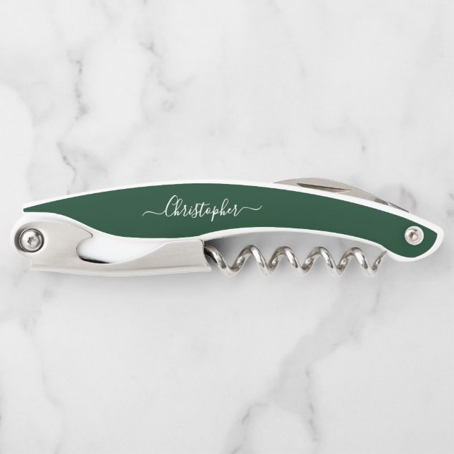 Green Monogram Beer Wine Corkscrew Bottle Opener (Front)