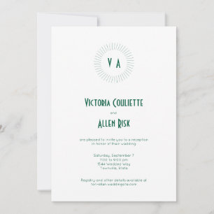 Green Monogram Circle Minimalist Reception Invitation