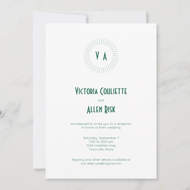 Green Monogram Circle Minimalist Reception Invitation (Front)