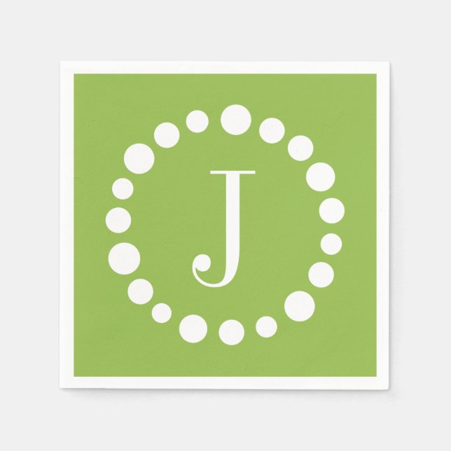 Green Monogram Customise J Initial Paper Napkins (Front)