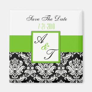Green Monogram Damask Wedding Magnet