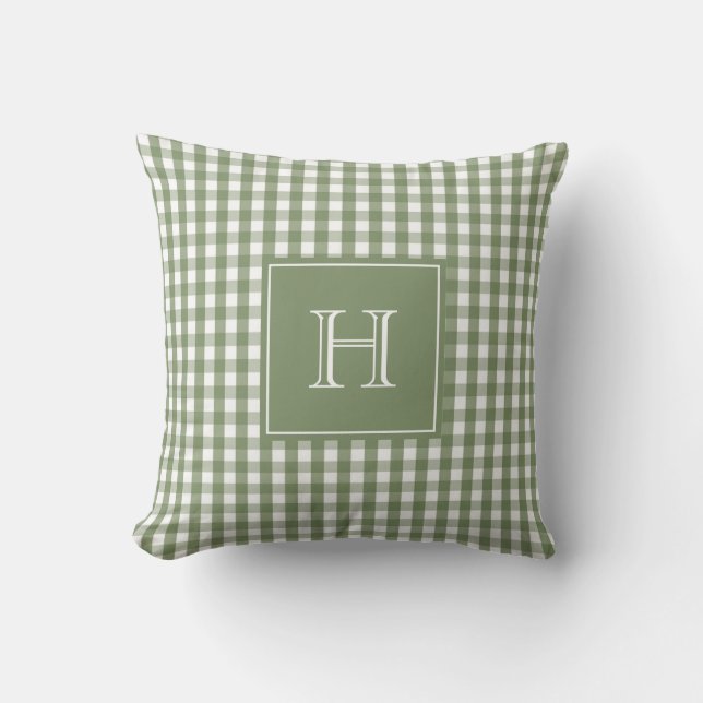 Green Monogram Gingham Pastel Buffalo Check  Cushion (Front)