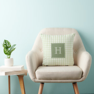Green Monogram Gingham Pastel Buffalo Check  Cushion