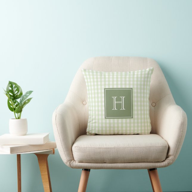 Green Monogram Gingham Pastel Buffalo Check  Cushion (Chair)