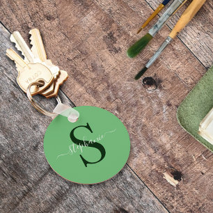 Green Monogram Initial First Name Simple Classic Key Ring