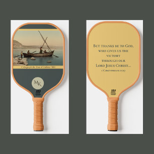 Green Monogram Minimalist Typography Jesus Quote Pickleball Paddle