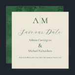 Green Monogram Modern Wedding  Save The Date<br><div class="desc">Beautiful bride & groom monograms at the top of this beautiful wedding Save the Date card.  Ecru background with green font to coordinate with the distressed green back of this elegant invitation.  Absolutely stunning.</div>