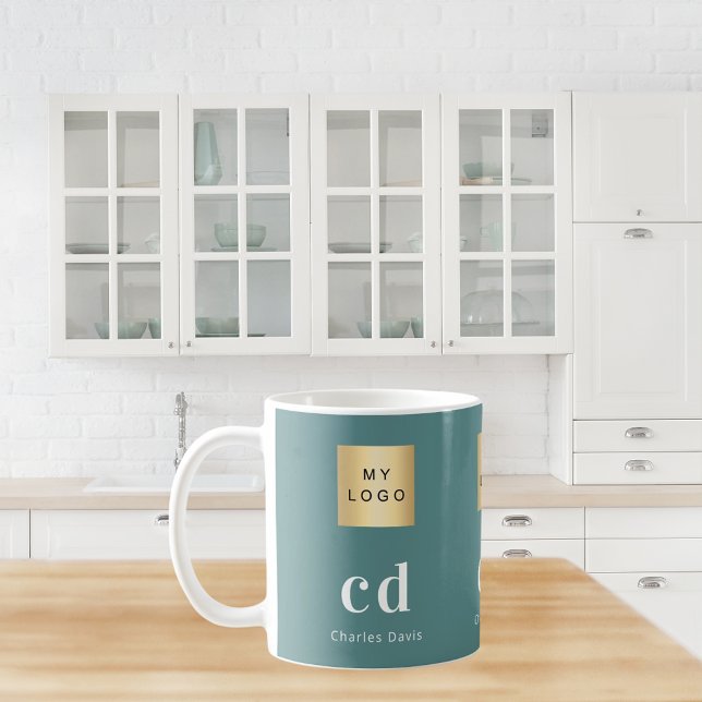 Green monogram name business logo coffee mug (Creator Uploaded)