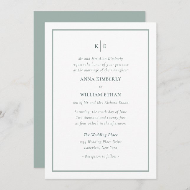 Green Monogram Parents of the Bride Invitation (Front/Back)