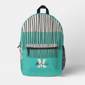 Green monogram Pastel Custom Name school Printed Backpack