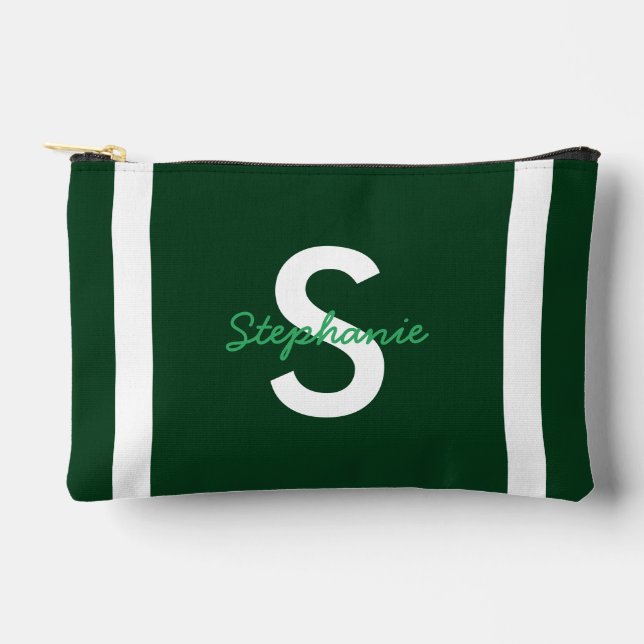Green Monogram Personalised Accessory Pouch (Front)
