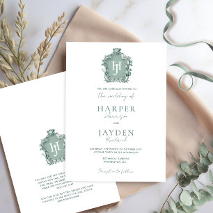 Green Monogram Timeless Elegance Formal Wedding Invitation