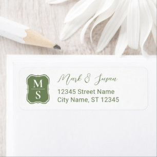 Green Monogram Wedding Address Return Address Label