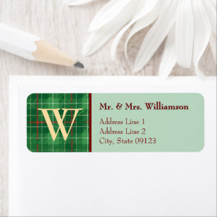 Green Monogramed Christmas Plaid Return Address Label