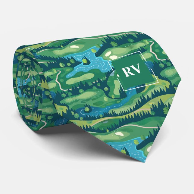Green Monogrammed Golf Course Tie (Rolled)