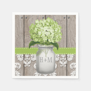 Green Monogrammed Hydrangea Mason Jar Napkin
