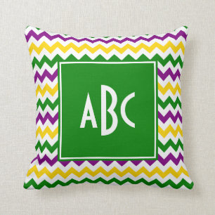 Green Monogrammed Mardi Gras Zigzag Cushion