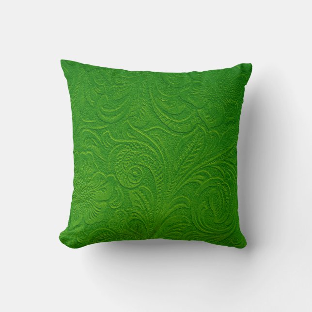 Green Monotones Floral Swede Leather Look Cushion (Front)