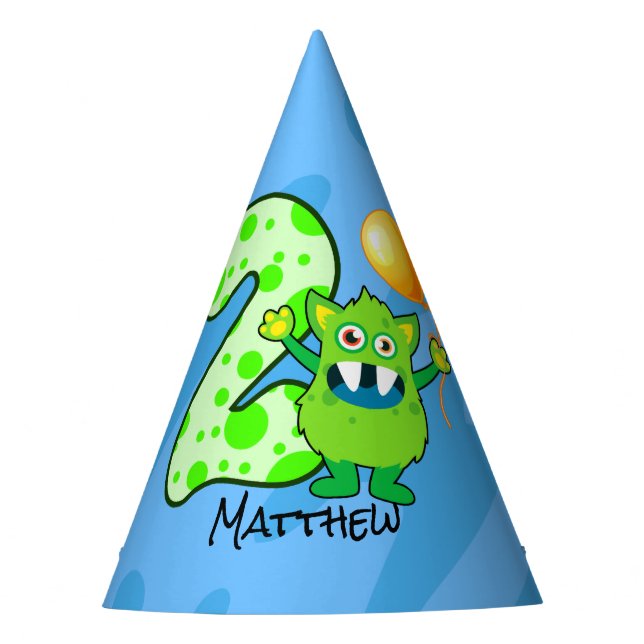 Green Monster 2nd Birthday Party Hat (Front)