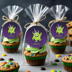 Green Monster Birthday Thank You  Classic Round Sticker