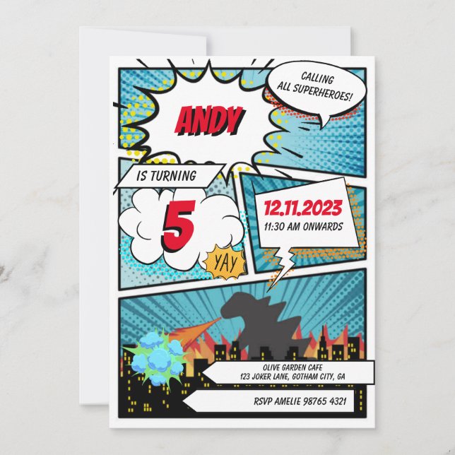 Green Monster Comic Superhero Birthday Invitation (Front)