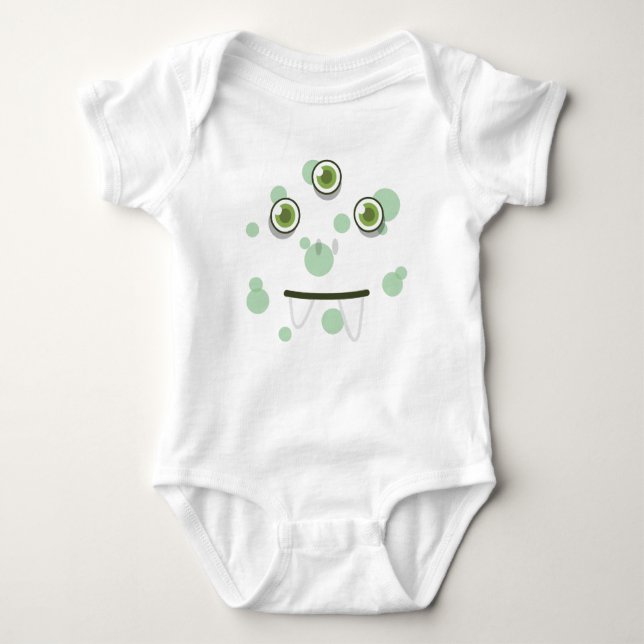 Green Monster Face Kids Clothing Baby Bodysuit (Front)