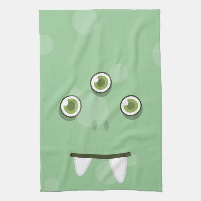 Green Monster Face Kitchen Towel (Vertical)