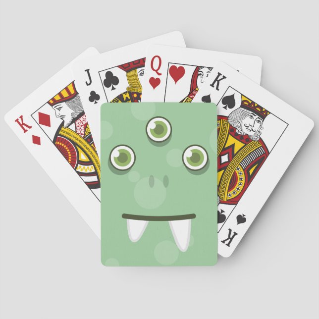 Green Monster Face Playing Cards (Back)