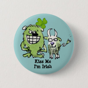 Green Monster Goat Shamrock Cartoons Button