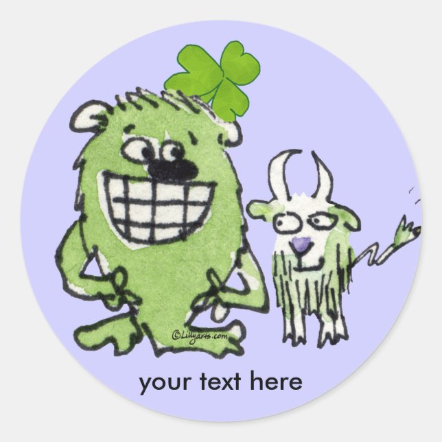 Green Monster Goat Shamrock Cartoons Stickers (Front)