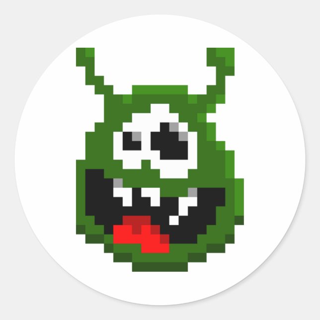 Green Monster - Pixel Art Classic Round Sticker (Front)