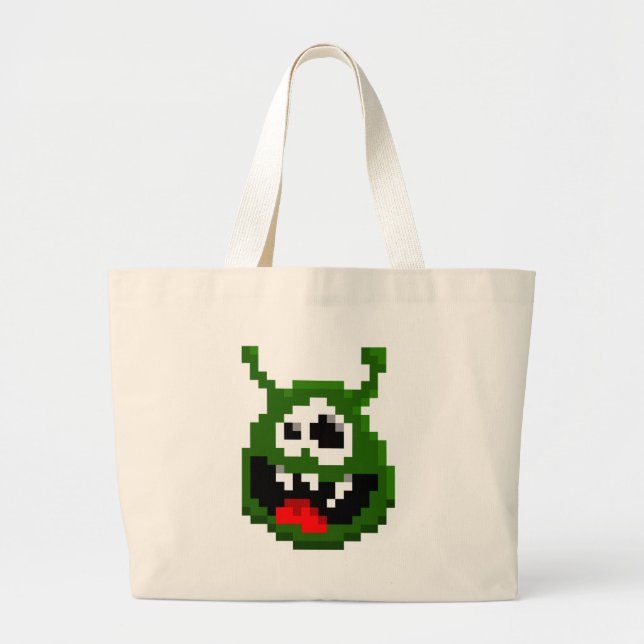 Green Monster - Pixel Art Large Tote Bag (Front)