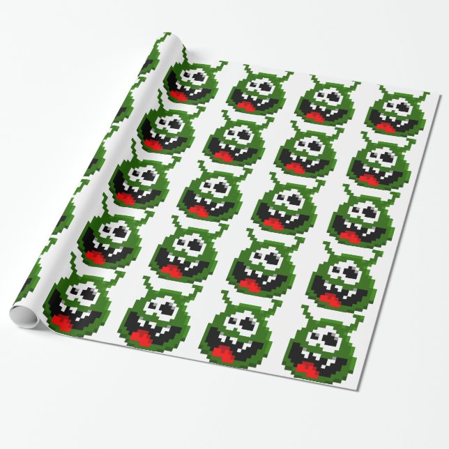 Green Monster - Pixel Art Wrapping Paper (Unrolled)