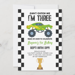 Green Monster Truck 3rd Birthday Party Invitation