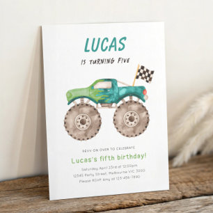 Green Monster Truck Any Age Birthday Party Invitation