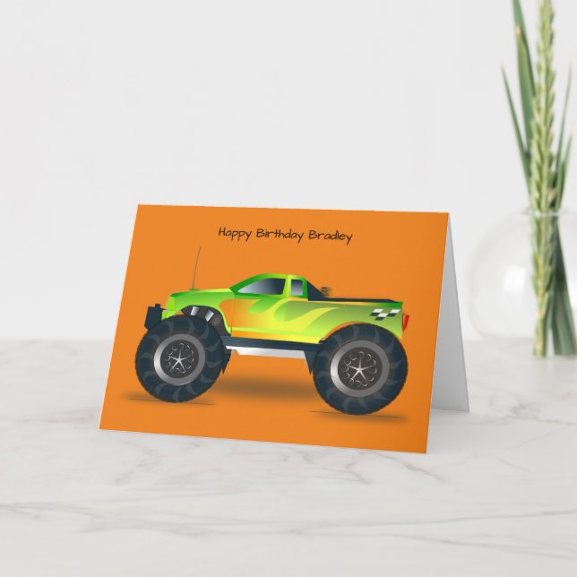 Green Monster Truck Birthday Card (Front)