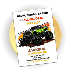 Green Monster Truck Birthday Invitations