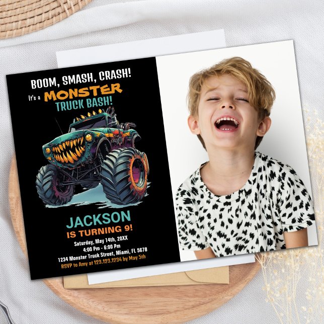 Green Monster Truck Birthday Invitations Photo (Green Monster Truck Birthday Invitations Photo)