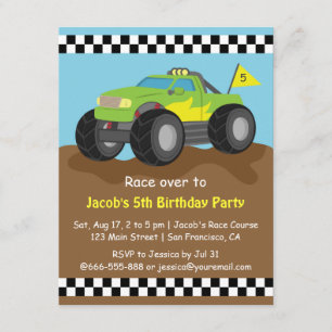 Green Monster Truck Birthday Party Invitation