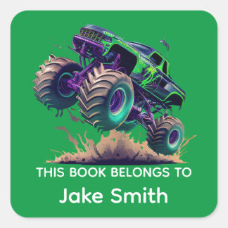 Green Monster Truck Book Sticker for Kids