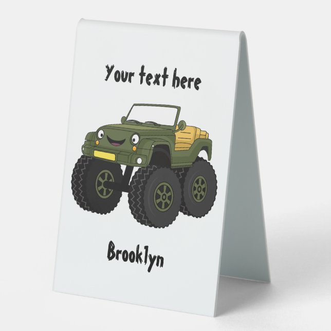 Green monster truck cartoon illustration  (Front)