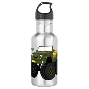 Green monster truck cartoon illustration 532 ml water bottle