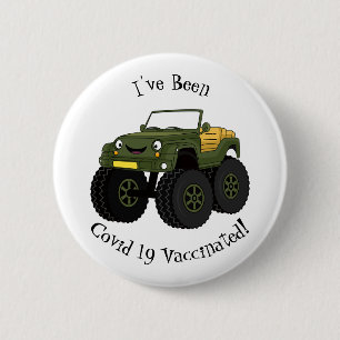Green monster truck cartoon illustration 6 cm round badge