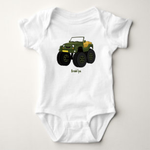 Green monster truck cartoon illustration baby bodysuit