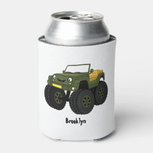 Green monster truck cartoon illustration can cooler