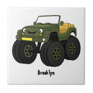 Green monster truck cartoon illustration ceramic tile